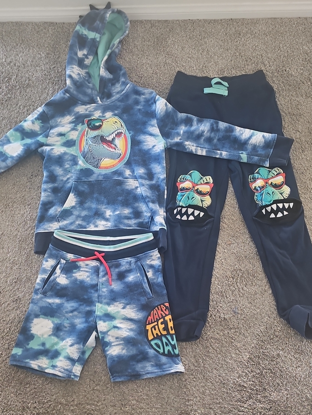 Boys Blue Tie-Dye Dino Shorts - Playful Summer Bottoms